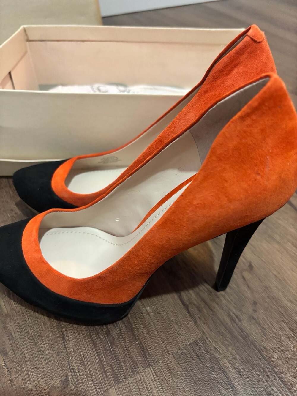 BCBGeneration Orange and Black Suede High Heel Pumps Size 7.5